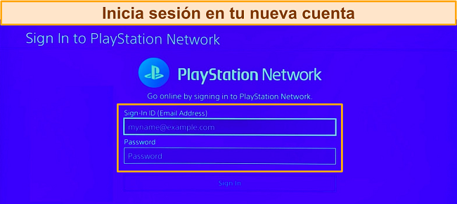 Captura de pantalla de la pantalla de inicio de sesi&oacute;n de la cuenta de PlayStation Network