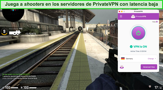 Capturas de pantalla de Counter-Strike: Global Offensive mientras PrivateVPN est&aacute; conectado a un servidor en Alemania
