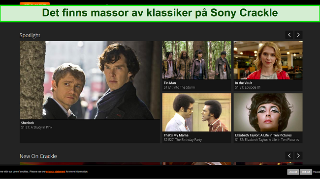 Sk&auml;rmdump av titelalternativ p&aring; Sony Crackles startsk&auml;rm