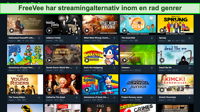 Sk&auml;rmdump av titelalternativ p&aring; FreeVees startsk&auml;rm