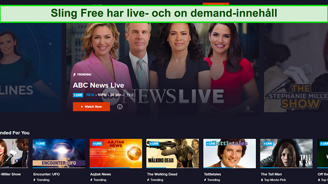 Sk&auml;rmdump av live-TV-alternativ p&aring; Sling TV:s startsk&auml;rm