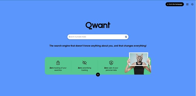 Sk&aelig;rmbillede af Qwant privat s&oslash;gemaskine