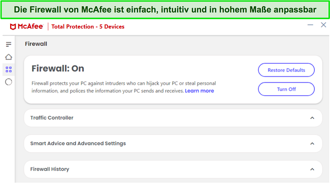 Screenshot der Firewall-Oberfl&auml;che von McAfee