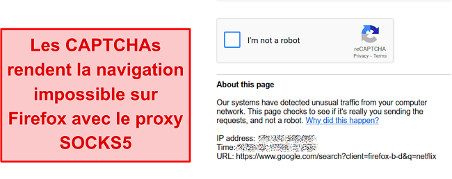 Capture d'&eacute;cran de CAPTCHA sur le proxy IPVanish sur Firefox