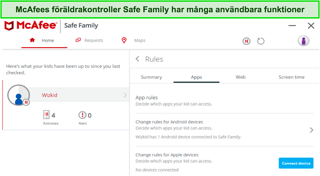 Sk&auml;rmdump av McAfees Safe Family f&ouml;r&auml;ldrakontroller