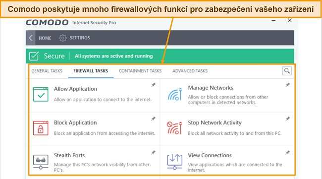 Sn&iacute;mek obrazovky karty &uacute;loh br&aacute;ny Comodo