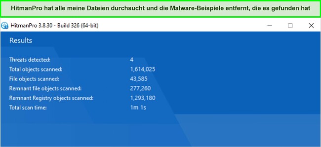 Screenshot der Scan-Ergebnisse von HitmanPro