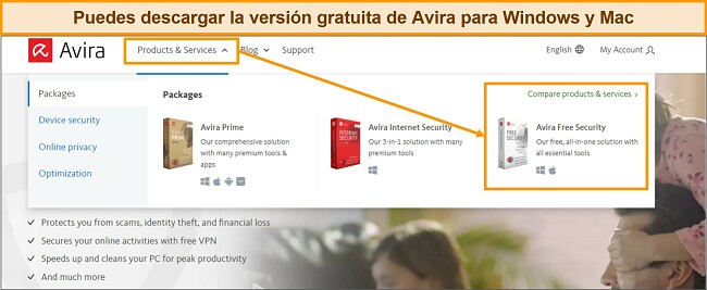 Captura de pantalla del bot&oacute;n de descarga gratuita de Avira