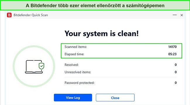 K&eacute;pernyők&eacute;p a Bitdefender gyorskeres&eacute;si eredm&eacute;nyeiről