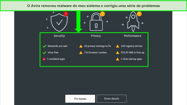 Captura de tela da p&aacute;gina de resultados do antiv&iacute;rus Avira