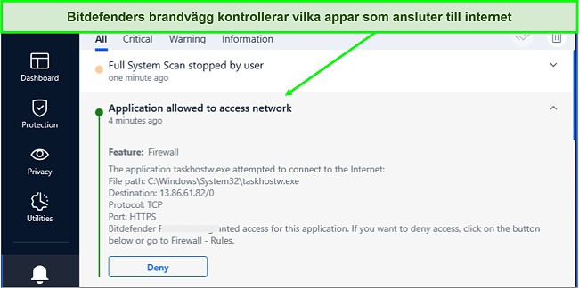 Sk&auml;rmdump av Bitdefenders brandv&auml;gg