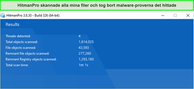Sk&auml;rmdump av HitmanPros skanningsresultat