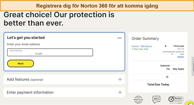 Sk&auml;rmdump av Nortons prenumerationssida