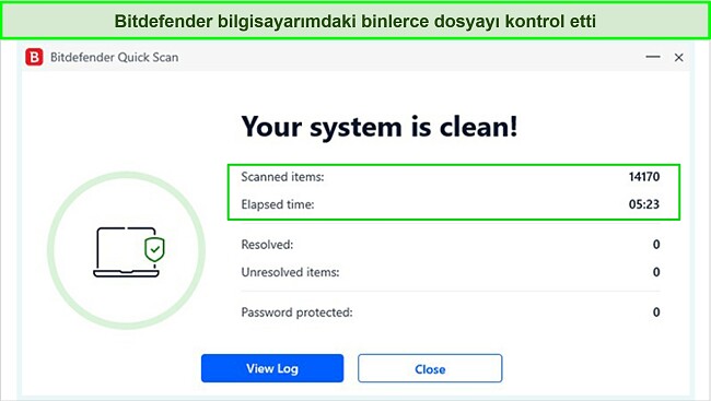 Bitdefender'ın hızlı tarama sonu&ccedil;larının ekran g&ouml;r&uuml;nt&uuml;s&uuml;