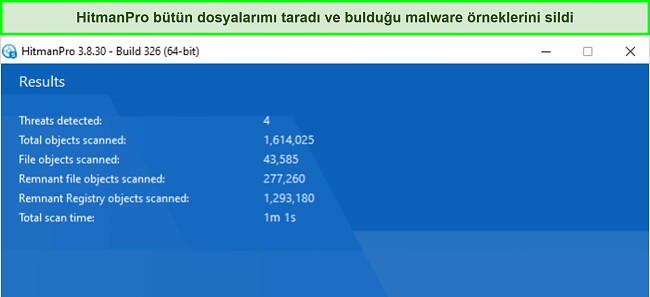 HitmanPro'nun tarama sonu&ccedil;larının ekran g&ouml;r&uuml;nt&uuml;s&uuml;