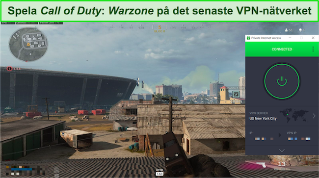 Sk&auml;rmdump av CoD Warzone med PIA:s stora servern&auml;tverk