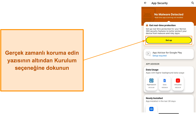 Norton'un Android uygulamasında ger&ccedil;ek zamanlı korumayı ayarlama