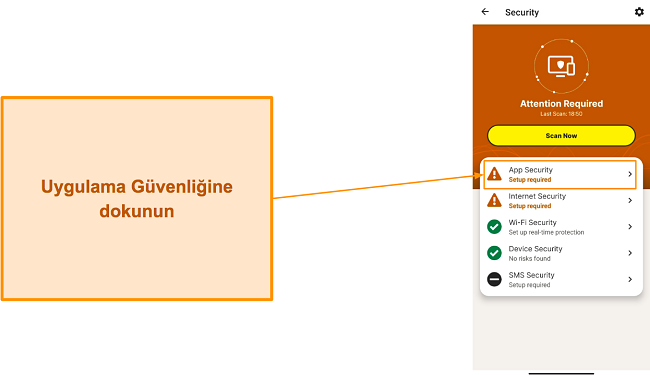 Norton'un Android uygulamasında Uygulama G&uuml;venliği ayarlarını a&ccedil;ma