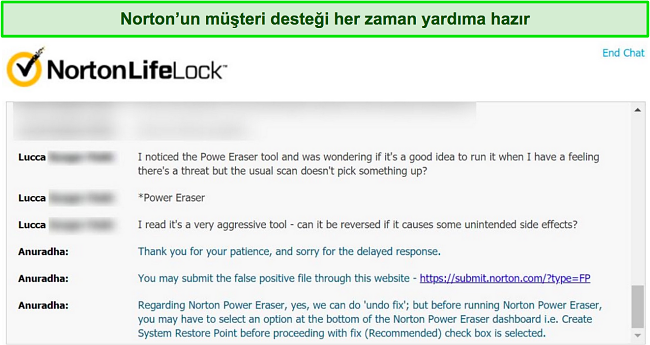 Norton'un canlı sohbet desteğiyle g&ouml;r&uuml;şme