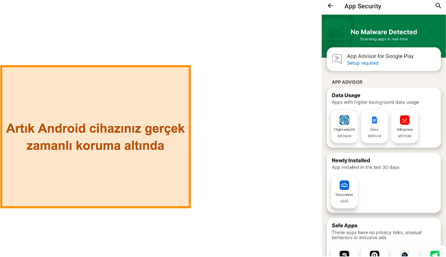 Norton'un Android uygulamasında aktif ger&ccedil;ek zamanlı koruma