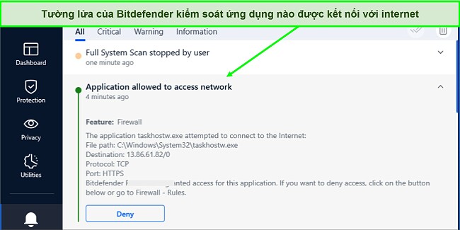 Ảnh chụp m&agrave;n h&igrave;nh tường lửa của Bitdefender