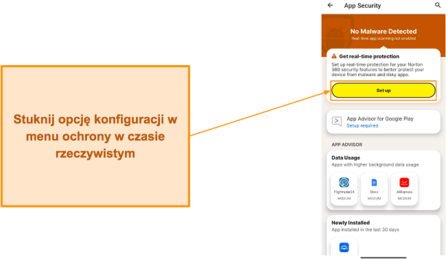 Konfigurowanie ochrony w czasie rzeczywistym w aplikacji Norton na Androida