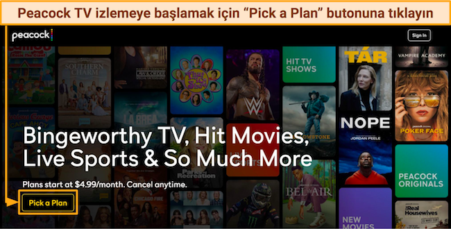 Peacock resmi sitesi ana sayfasının ekran g&ouml;r&uuml;nt&uuml;s&uuml;