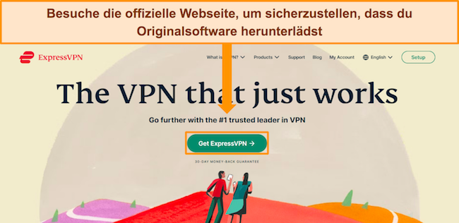 Screenshot, wie man ExpressVPN von seiner Website herunterl&auml;dt
