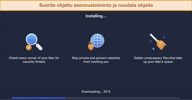 Kuvakaappaus Aviran asentumisesta Mac-tietokoneeseen