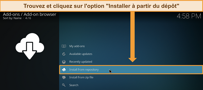 Capture d'&eacute;cran de la page des param&egrave;tres des extensions de Kodi avec 