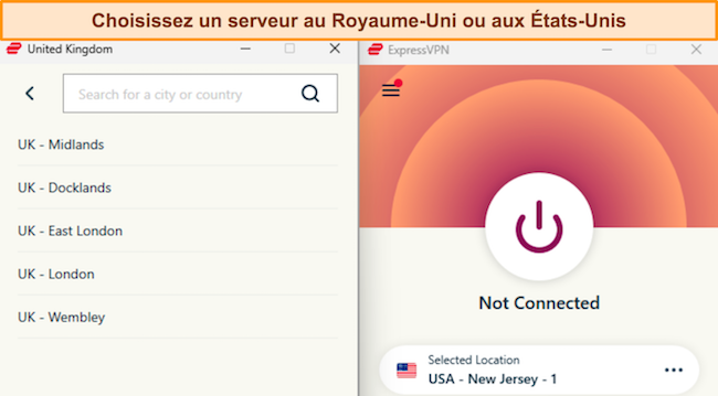 Captures d'&eacute;cran du processus de connexion d'ExpressVPN sous Windows