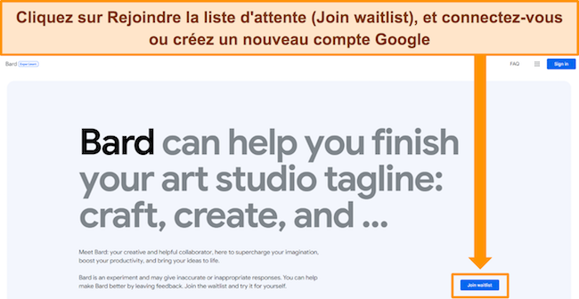 Capture d'&eacute;cran de l'&eacute;cran d'inscription &agrave; la liste d'attente Google Bard