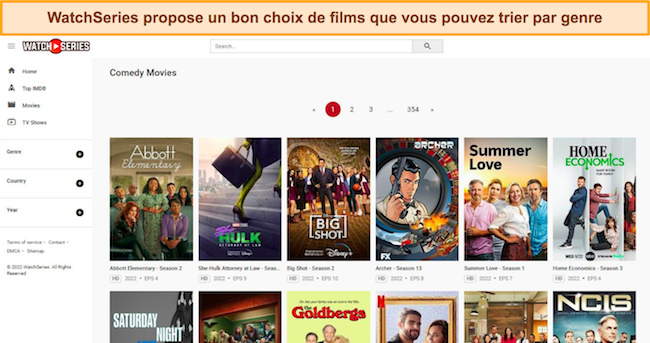 Une capture d'&eacute;cran de l'interface WatchSeries, avec le filtre S&eacute;ries TV s&eacute;lectionn&eacute;