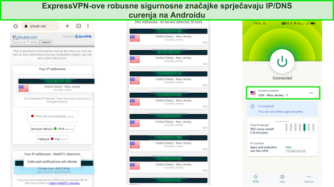 Grafika koja prikazuje vi&scaron;e ExpressVPN poslužitelja bez curenja IP-a i DNS-a