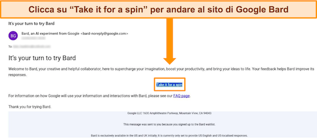 Immagine dell'email di conferma di Google Bard in cui si afferma che l'utente pu&ograve; ora accedere a Bard