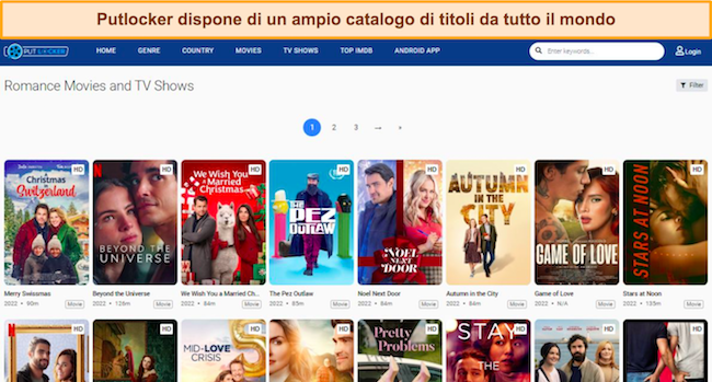 Uno screenshot della categoria "Romance" di Putlocker