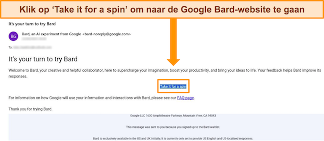 Afbeelding van Google Bard-bevestigingsmail waarin staat dat de gebruiker nu toegang heeft tot Bard