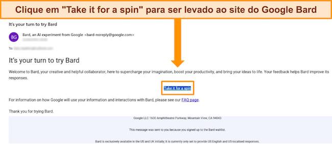 Imagem do e-mail de confirma&ccedil;&atilde;o do Google Bard informando que o usu&aacute;rio agora pode acessar o Bard