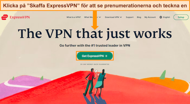 Skärmdump av ExpressVPNs webbsida, som markerar knappen "Hämta ExpressVPN".