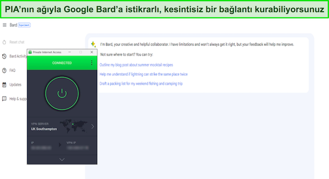 PIA'nın Birleşik Krallık - Southampton sunucusuna bağlı olduğu Google Bard'ın a&ccedil;ık g&ouml;r&uuml;nt&uuml;s&uuml;