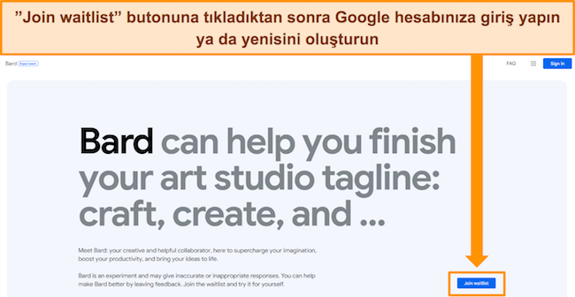Google Bard bekleme listesi kayıt ekranının ekran g&ouml;r&uuml;nt&uuml;s&uuml;