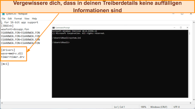 Screenshot, der zeigt, wie man mit der Eingabeaufforderung nach einer RAT-Infektion sucht.