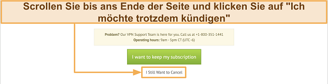 Screenshot der IPVanish-K&uuml;ndigungsbest&auml;tigung auf dem Desktop