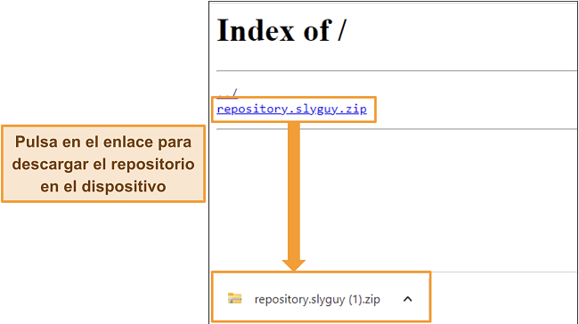 Captura de pantalla de la descarga del repositorio Slyguy como archivo zip desde su sitio web anfitri&oacute;n