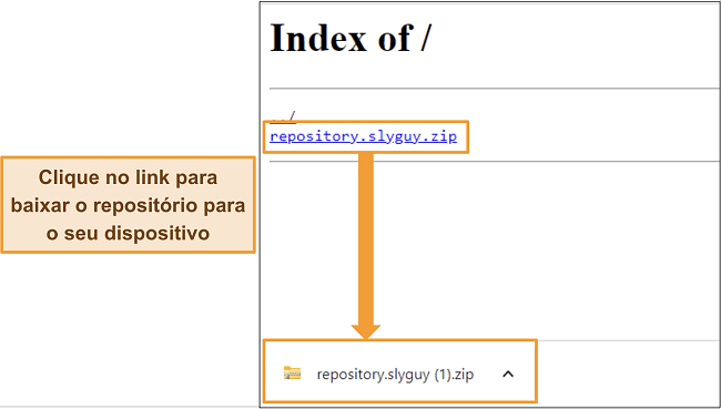 Captura de tela do reposit&oacute;rio Slyguy sendo baixado como um arquivo zip do seu site host.