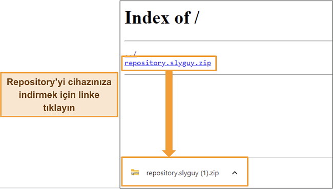 Slyguy reposunun ana web sitesinden bir zip dosyası olarak indirilmesinin ekran g&ouml;r&uuml;nt&uuml;s&uuml;.