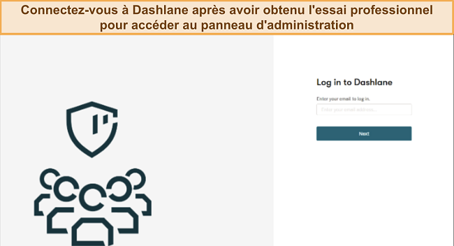 Capture d'&eacute;cran montrant la page de connexion de Dashlane