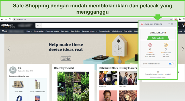 Tangkapan layar dari ekstensi peramban Belanja Aman Avira di Google Chrome