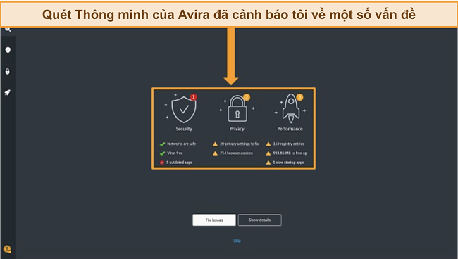 Ảnh chụp m&agrave;n h&igrave;nh trang kết quả Qu&eacute;t Th&ocirc;ng minh của Avira Antivirus