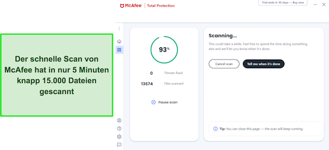 Schnellscan von Mcafee Antivirus Review l&auml;uft